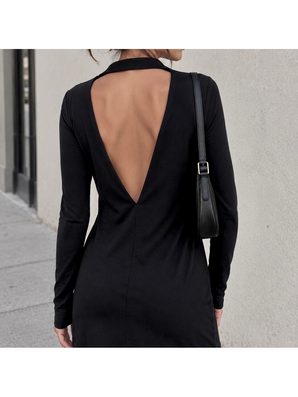 Aritzia Wilfred Free Black Open Back Long Sleeve Dress — Size M